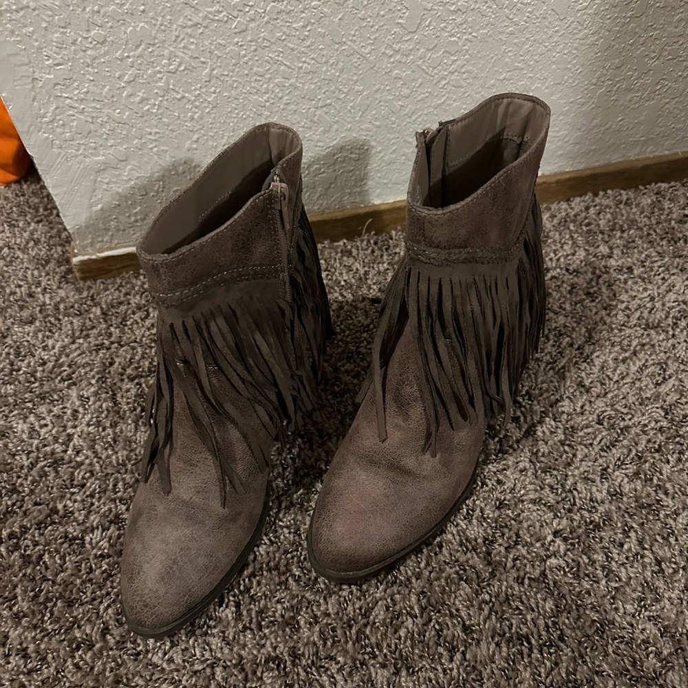 Fringe Suede Ankle Boots - Brown